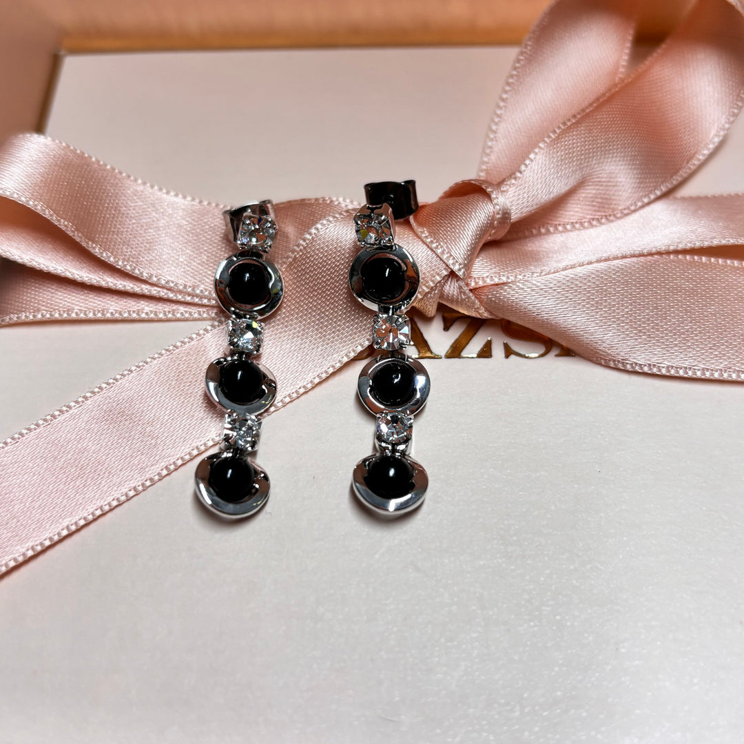 Dainty black silver earrings