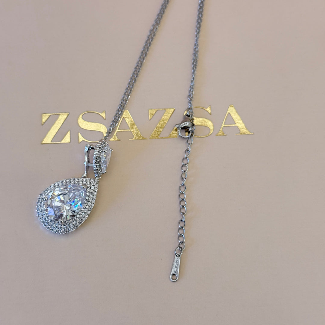 Double teardrop zircone silver pendant