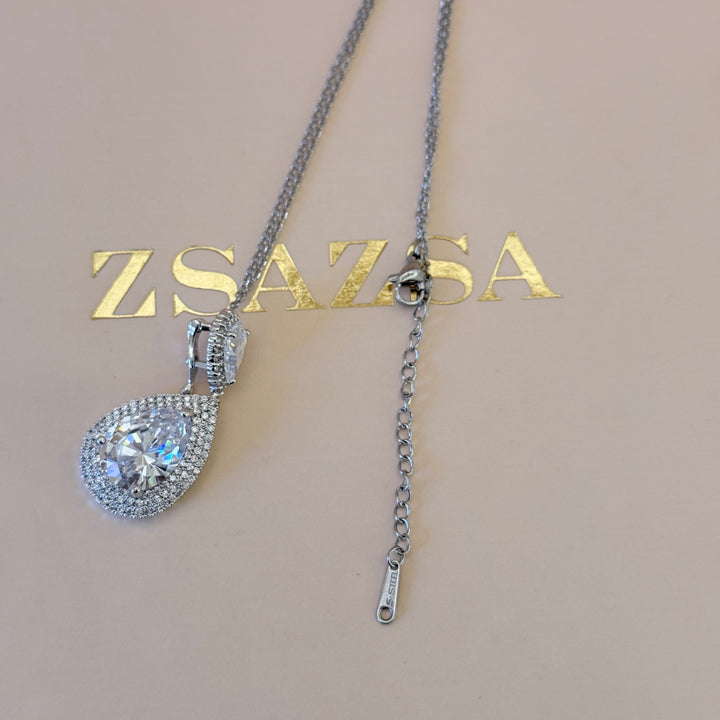 Double teardrop zircone silver pendant