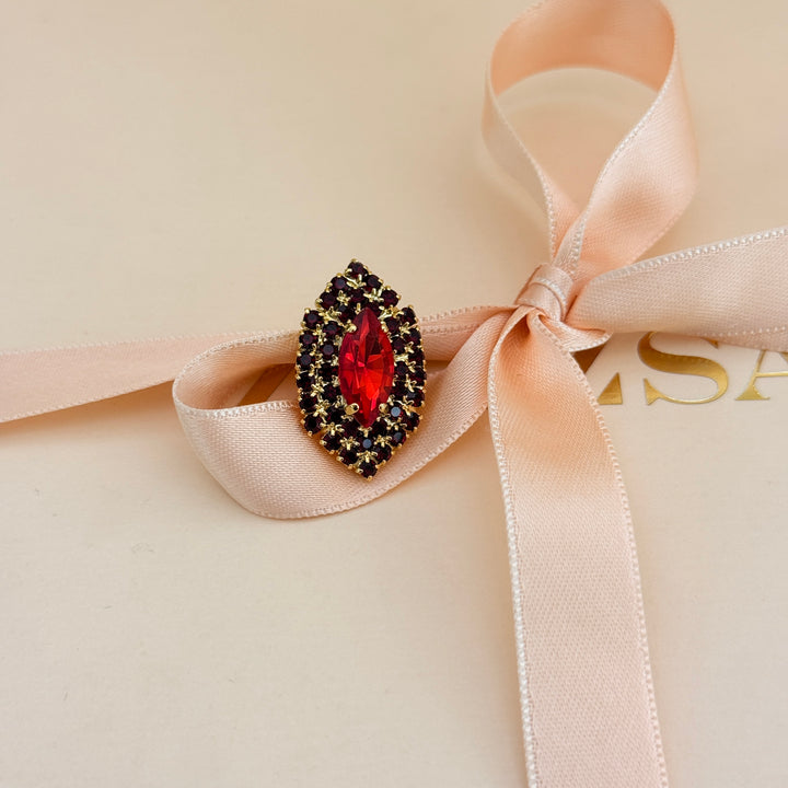 Marquise red preciosa crystals gold plated brooch