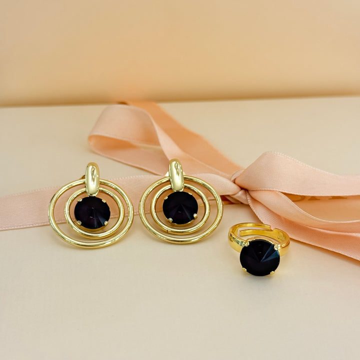Statement plum Swarovski crystals earrings and ring