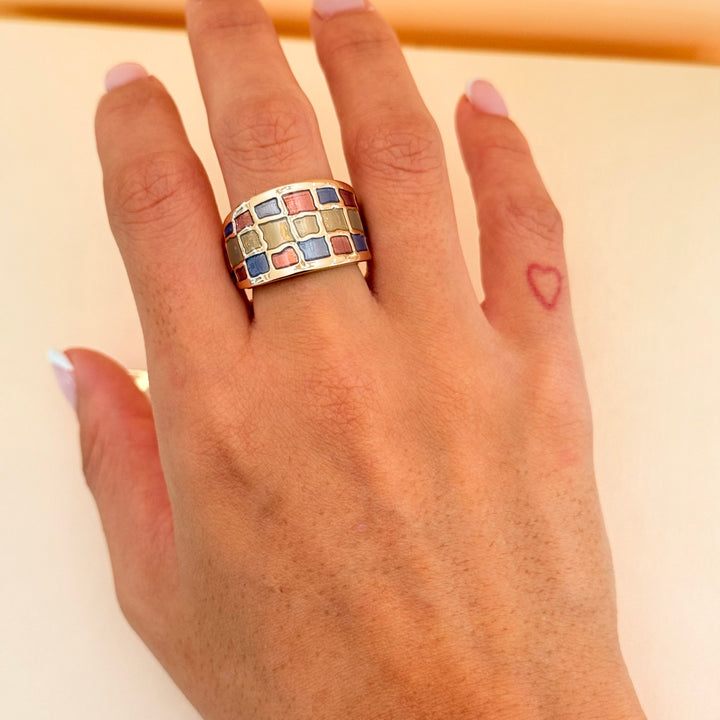 Brick Red, Blue & Bronze Rose Gold Plated Enamel Set