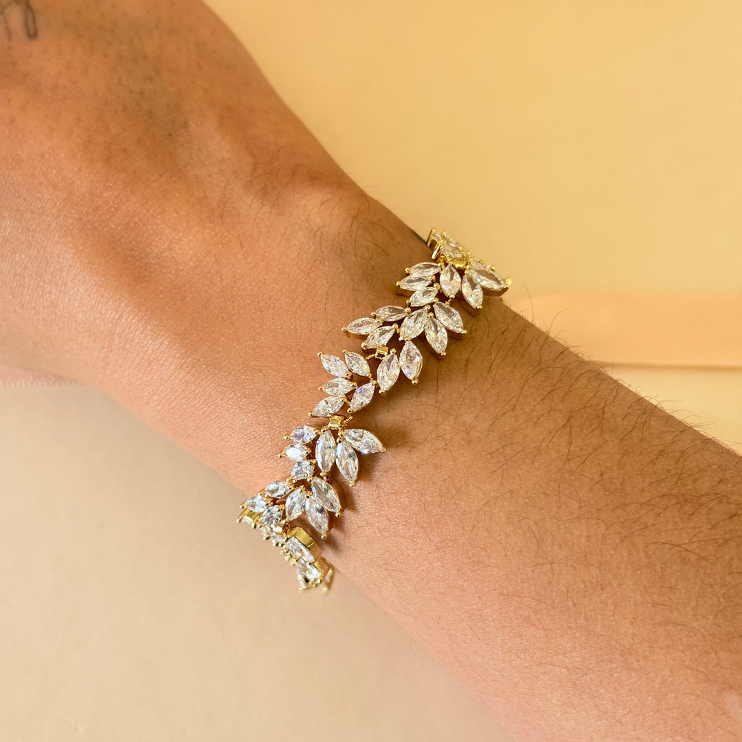 Marquise zircone gold plated earrings and bracelet