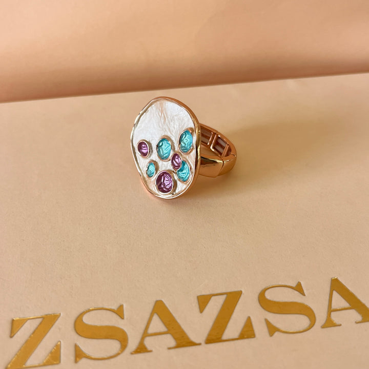 Enamel turquoise, gold and fuchsia round rose gold plated set