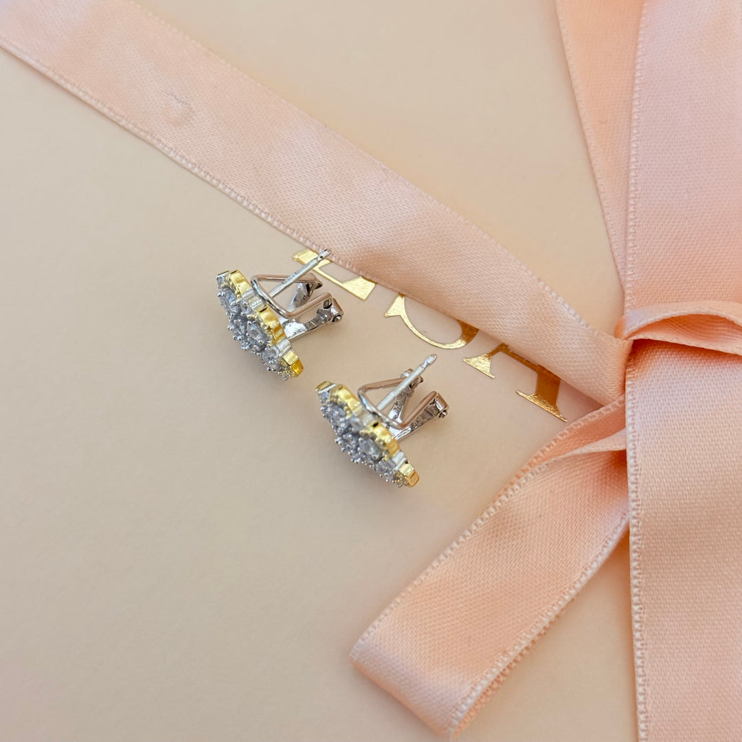 Flower zircone sterling silver French clip earrings