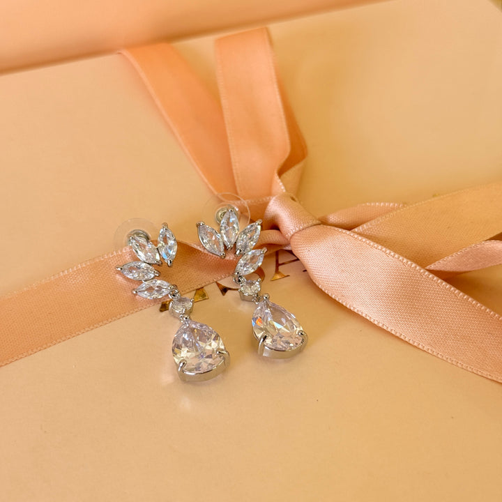 Marquise and teardrop zircone silver earrings
