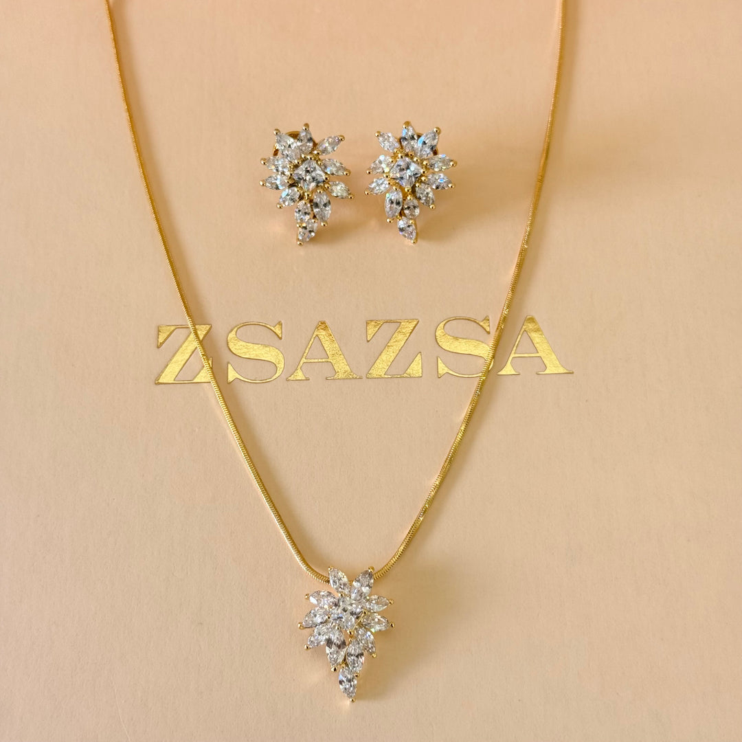 Marquise and square zircone gold plated pendant set