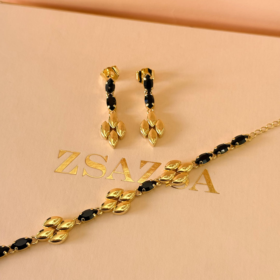 Black marquise Swarovski crystals earrings and bracelet