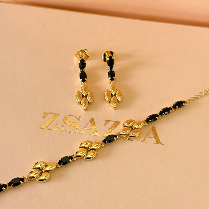 Black marquise Swarovski crystals earrings and bracelet