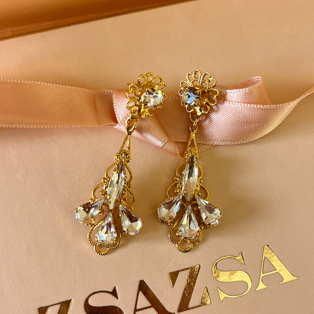 Preciosa crystals mixed of shapes gold plated flower earrings