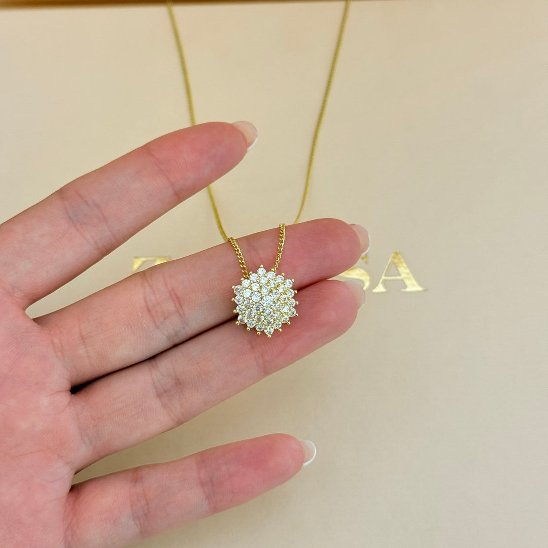 Zircone flower gold plated pendant & bracelet