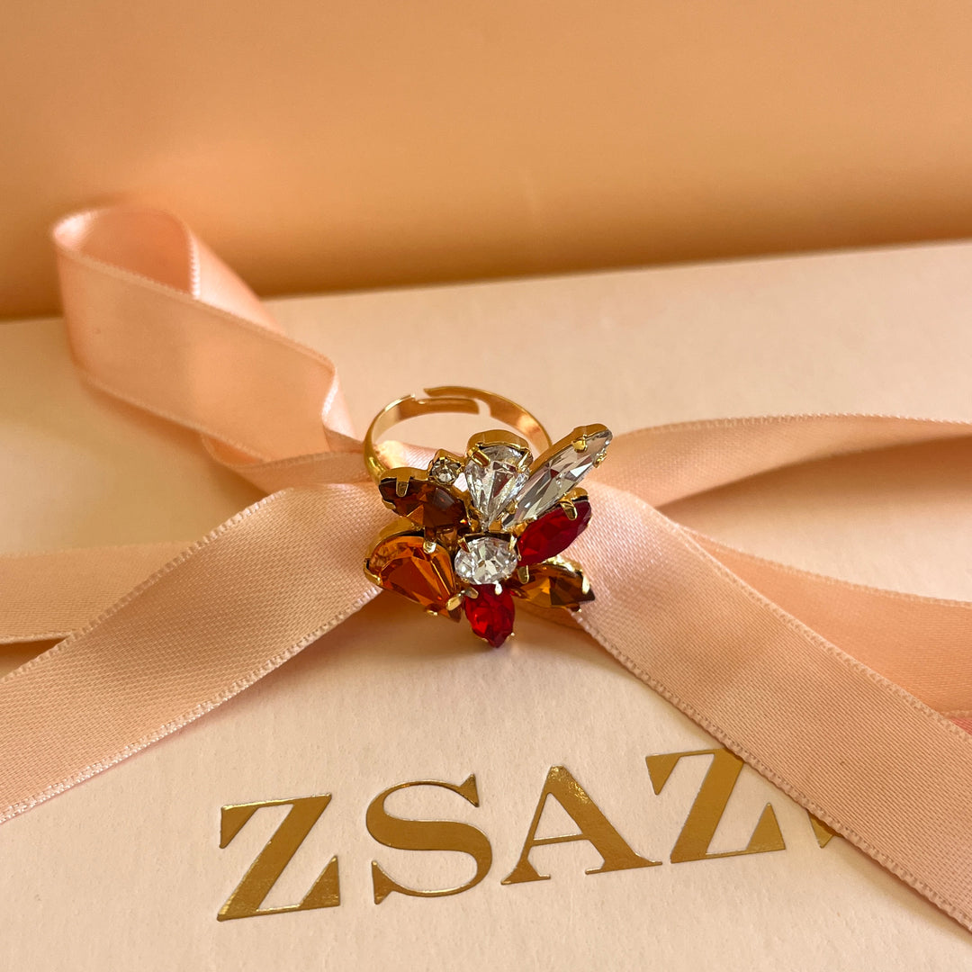 Orange and red Preciosa crystals set