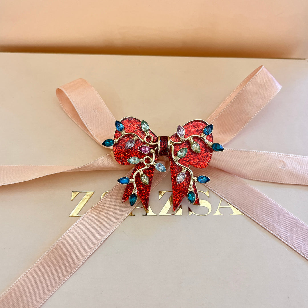 Red Christmas bow brooch