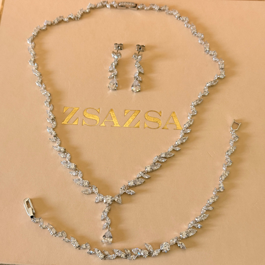 Marquise and teardrop zircone silver set