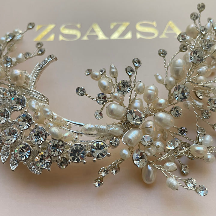 Rhinestone Silver Fresh water pearl headpiece