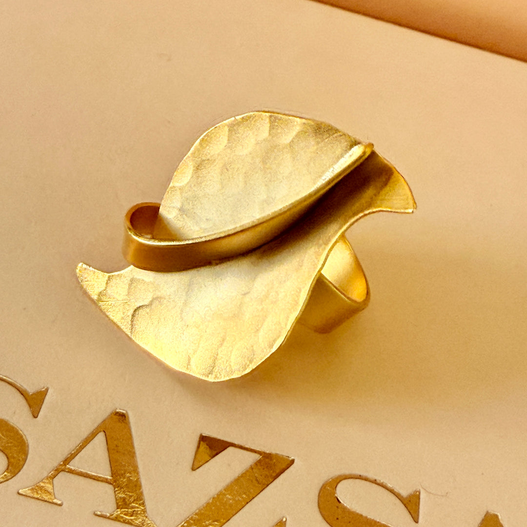 Handmade Abstract Curved  Leaf Gold Ring | Gold Plated | ZsaZsa