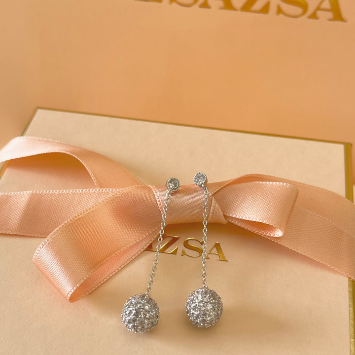 Silver zircone ball earrings