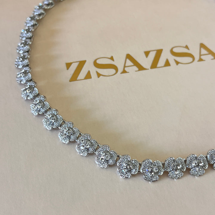 Swarovski crystals roses white gold plated set