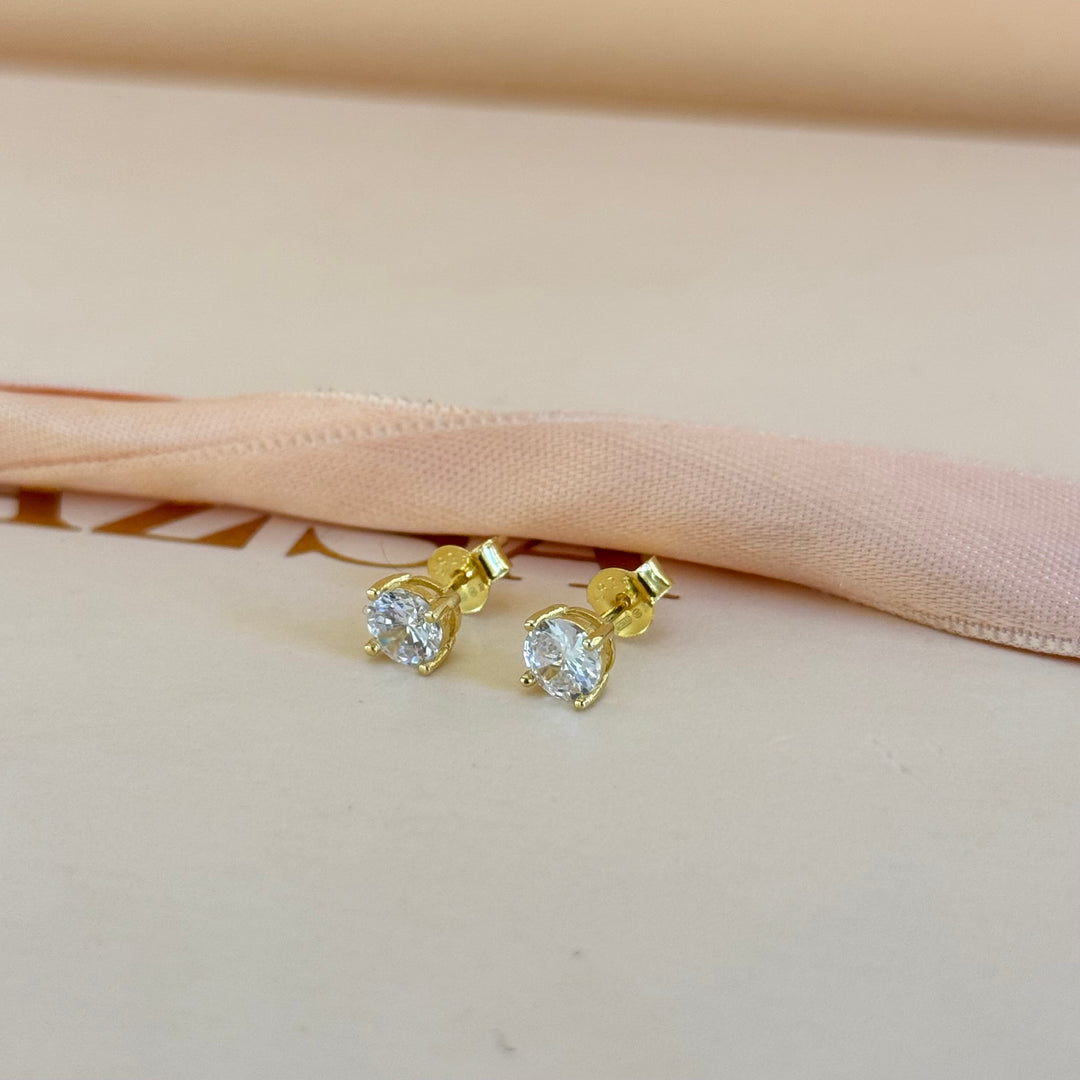 Small solitaire zircone gold plated earrings