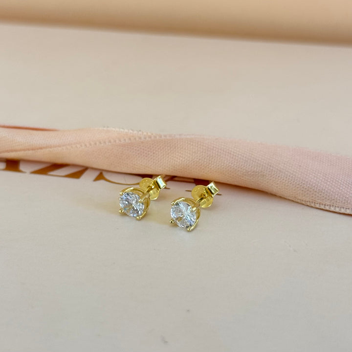 Small solitaire zircone gold plated earrings