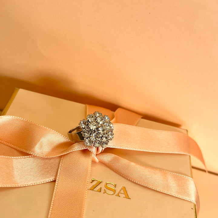 Swarovski crystals white gold plated flower ring