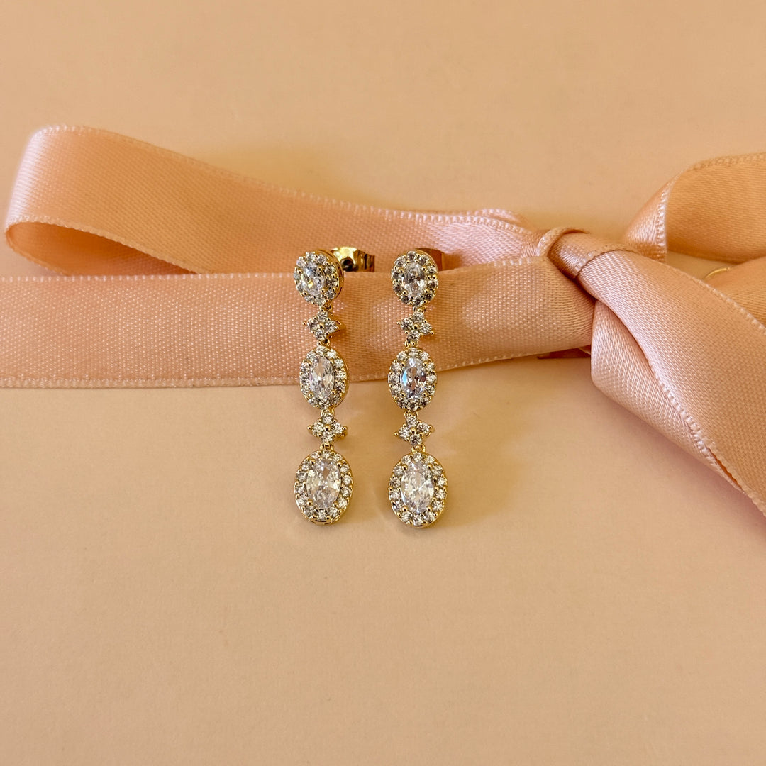 Oval zircone gold plated earrings and bracelet set