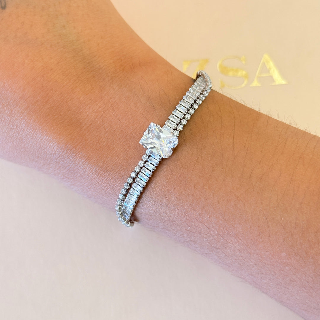 Zircone baguette silver bracelet