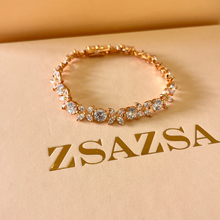 Marquise and round zircone light rose gold plated bracelet