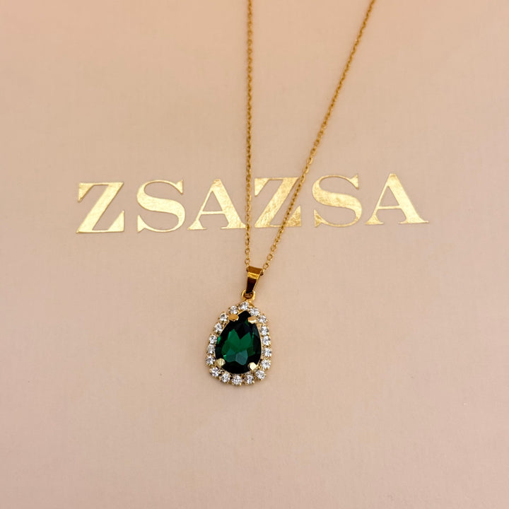 Dark green teardrop preciosa crystals pendant