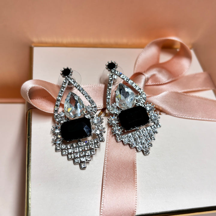 Elegant black silver earrings