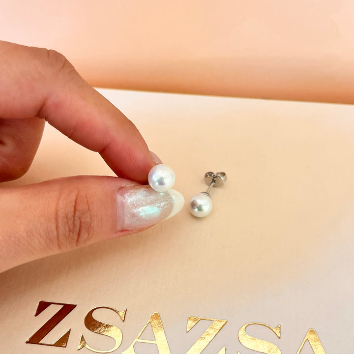 White Mallorca pearls white gold plated studs