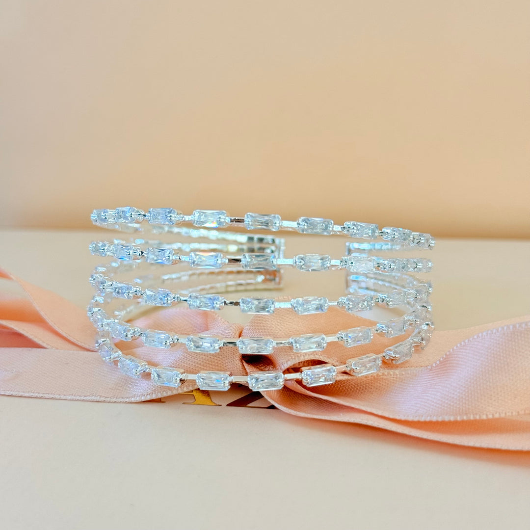 5 Rows Baguette zircone silver bangle