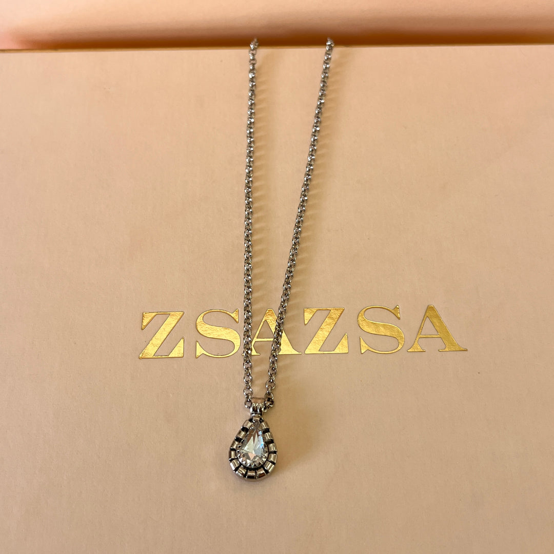 Swarovski crystals teardrop grey gold plated pendant