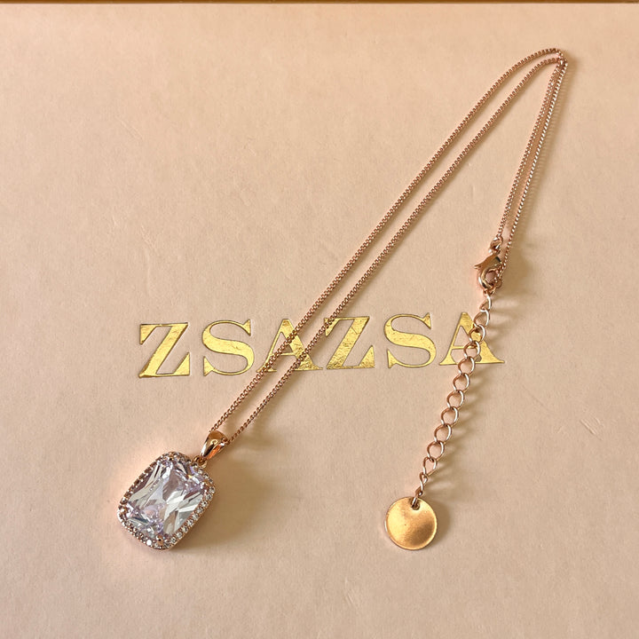 Rectangular zircone rose gold plated pendant