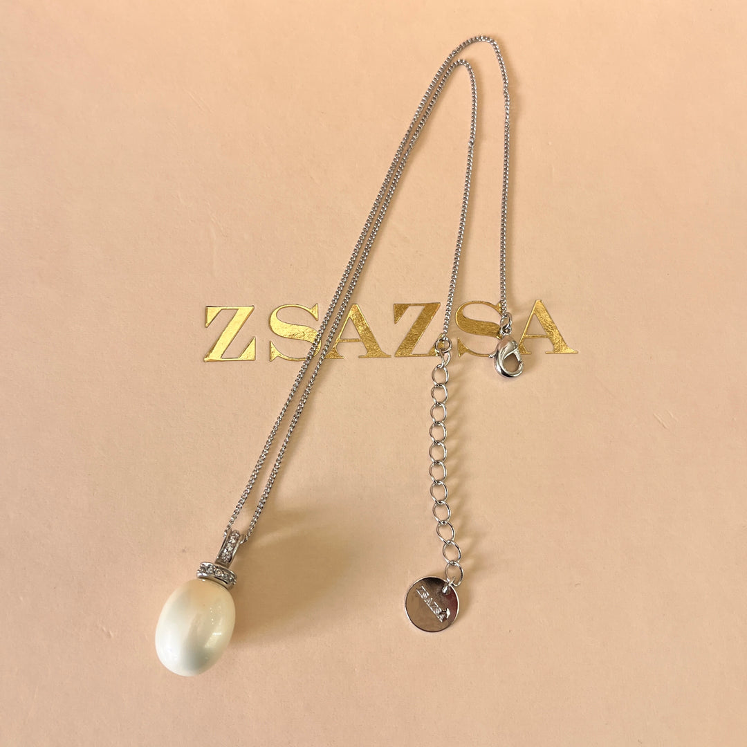 Zircone and white oval pearls white gold plated set