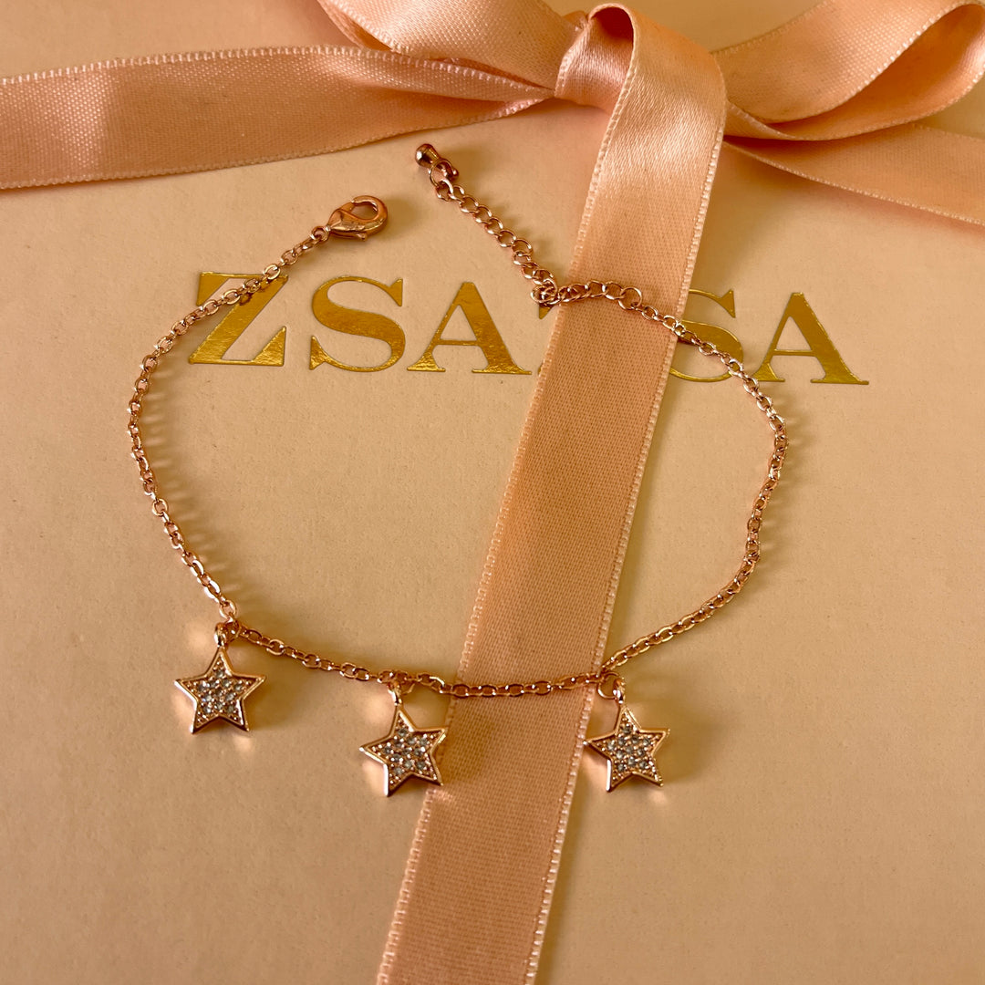 zircone rose gold plated stars bracelet
