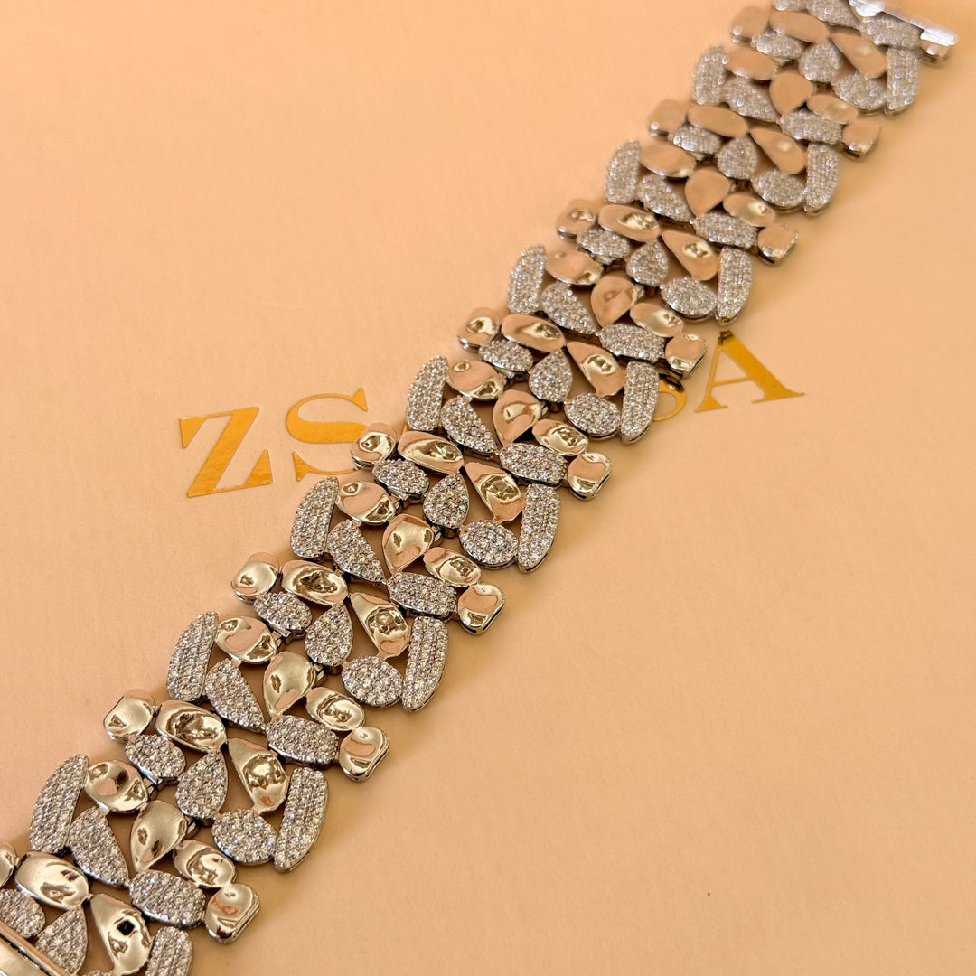Mixed shapes zircone silver bracelet