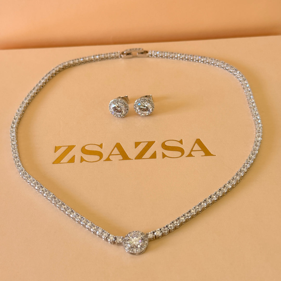 Round simple zircone silver set