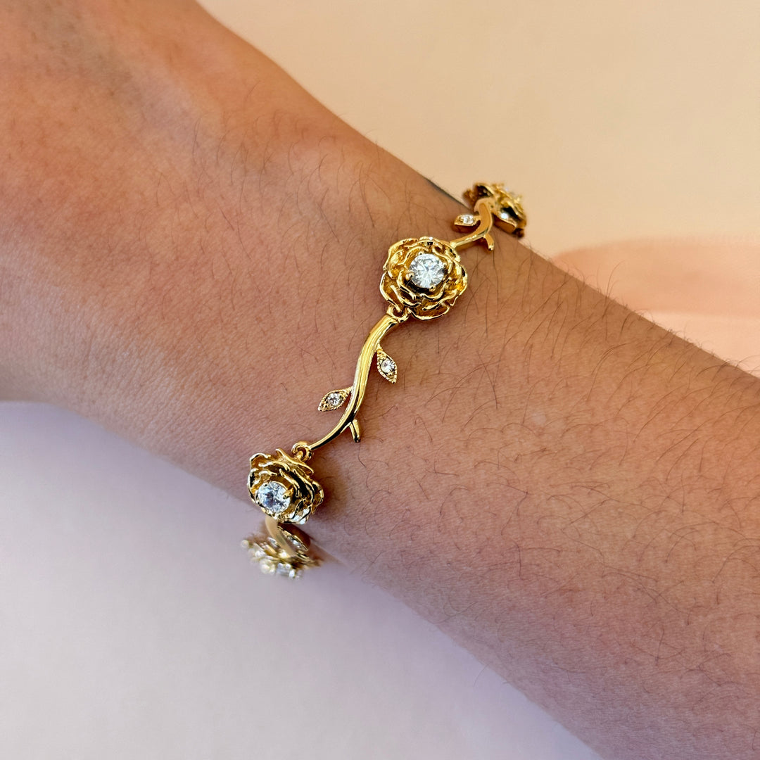 Rosette zircone gold plated earrings and bracelet set