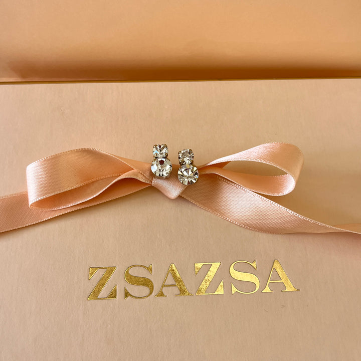 Double Swarovski crystals gold plated studs