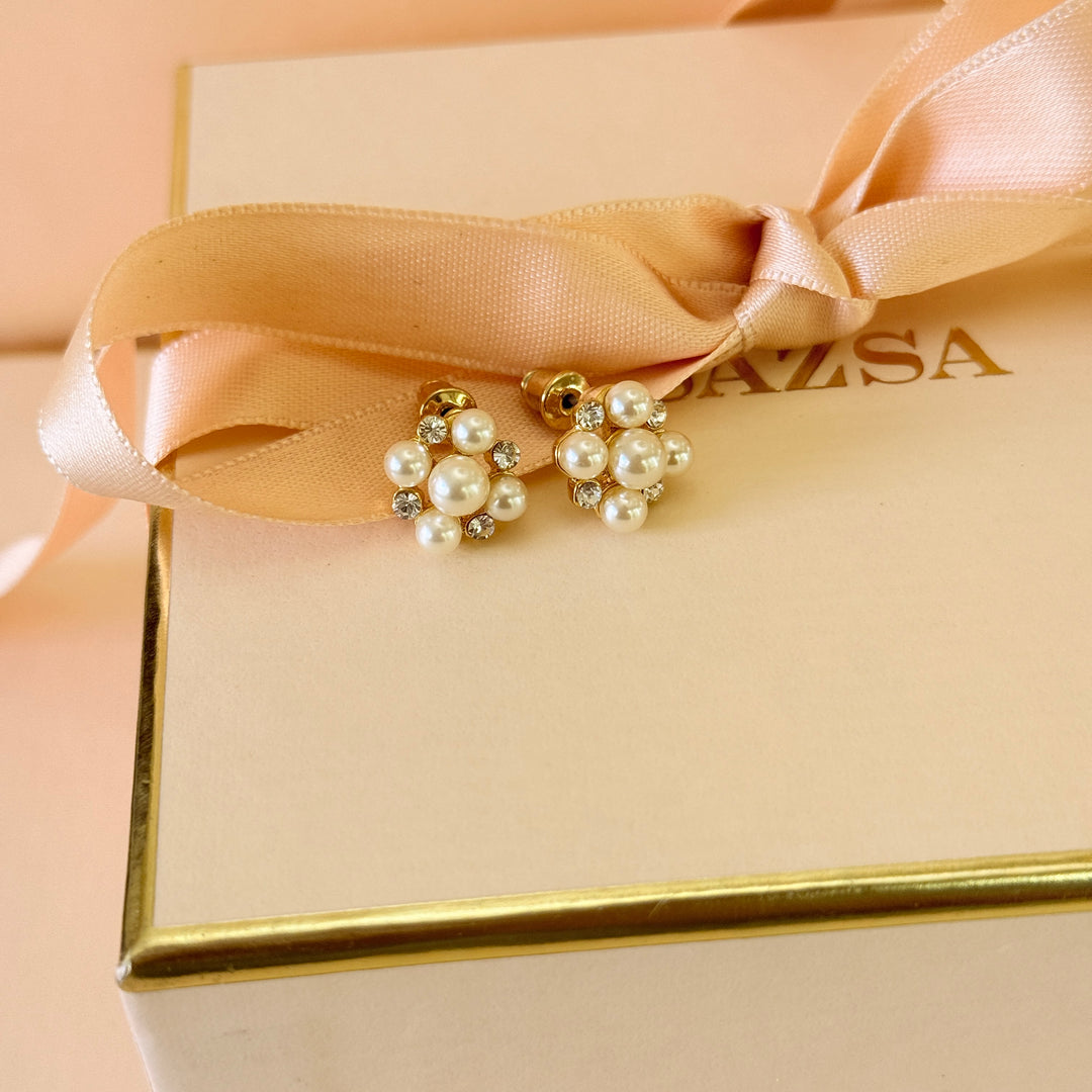 Swarovski crystals & cream pearl gold plated earrings