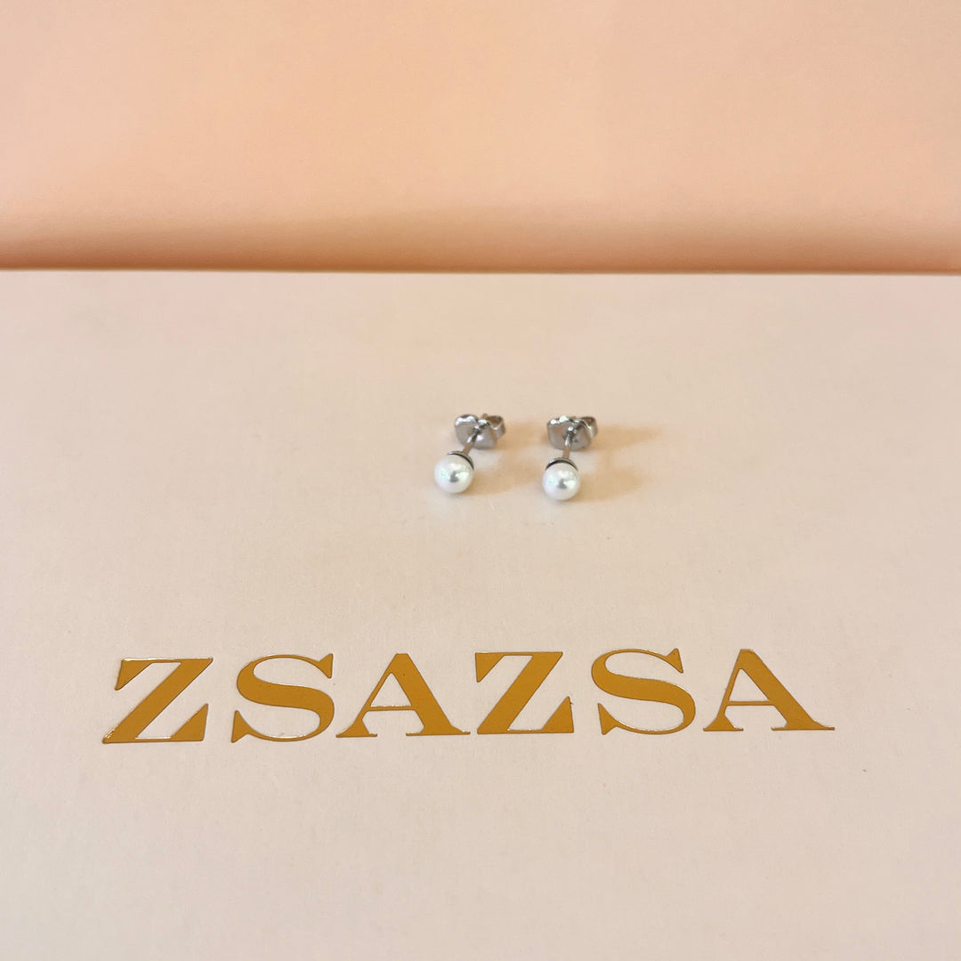 White Mallorca pearls white gold plated studs
