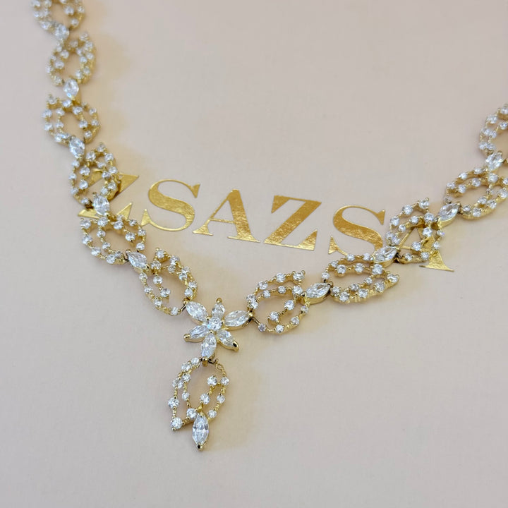 Marquise and rosette zircone gold plated set