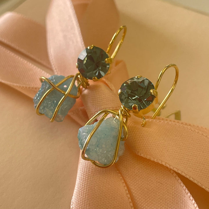 Turquoise Swarovski Crystals & quartz hooks