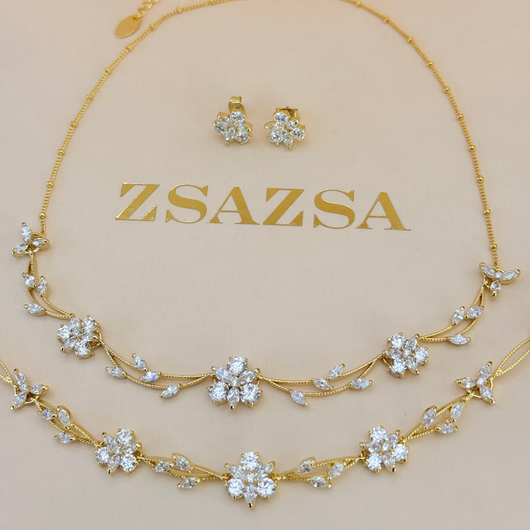 Flower zircone gold plated set