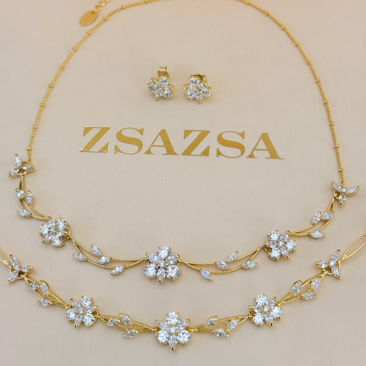 Flower zircone gold plated set