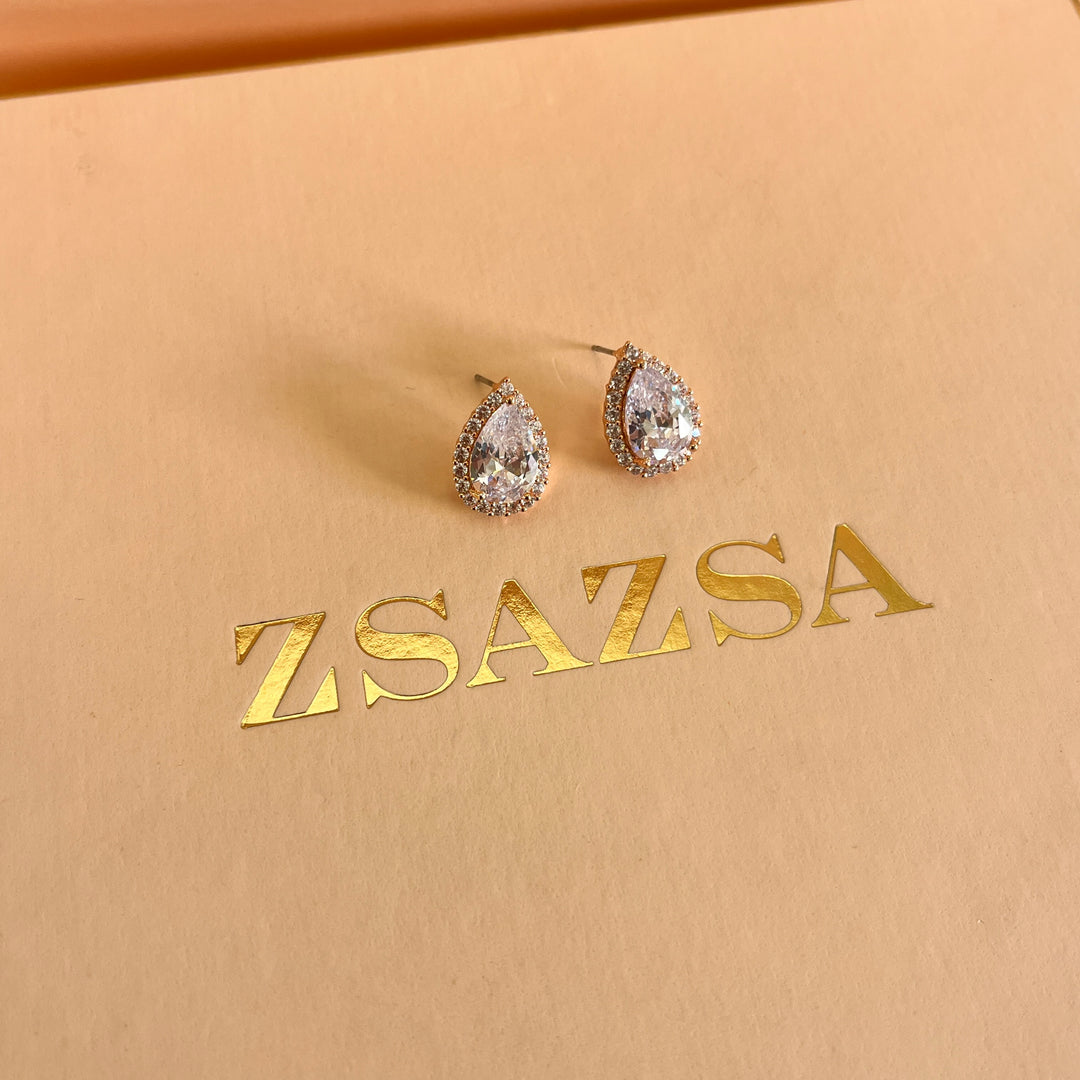 Teardrop zircone rose gold plated earrings