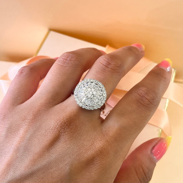 Zircone round and baguette white gold plated ring