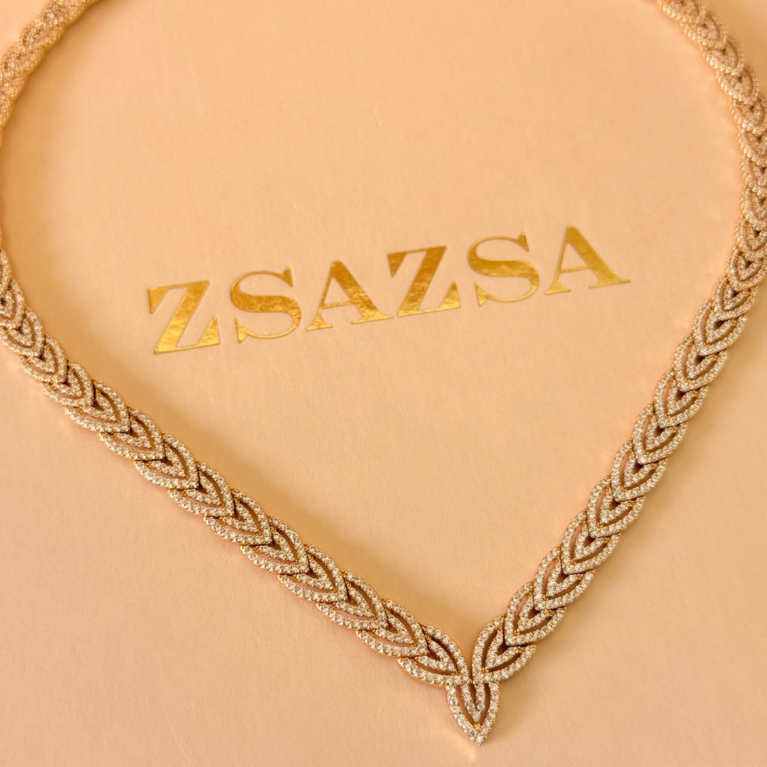 Leaf zircone gold plated set