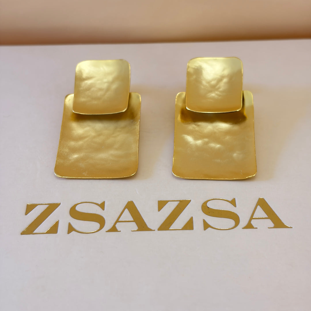 Handmade Simple Square Gold Earrings and Necklace Set | Gold Plated | ZsaZsa